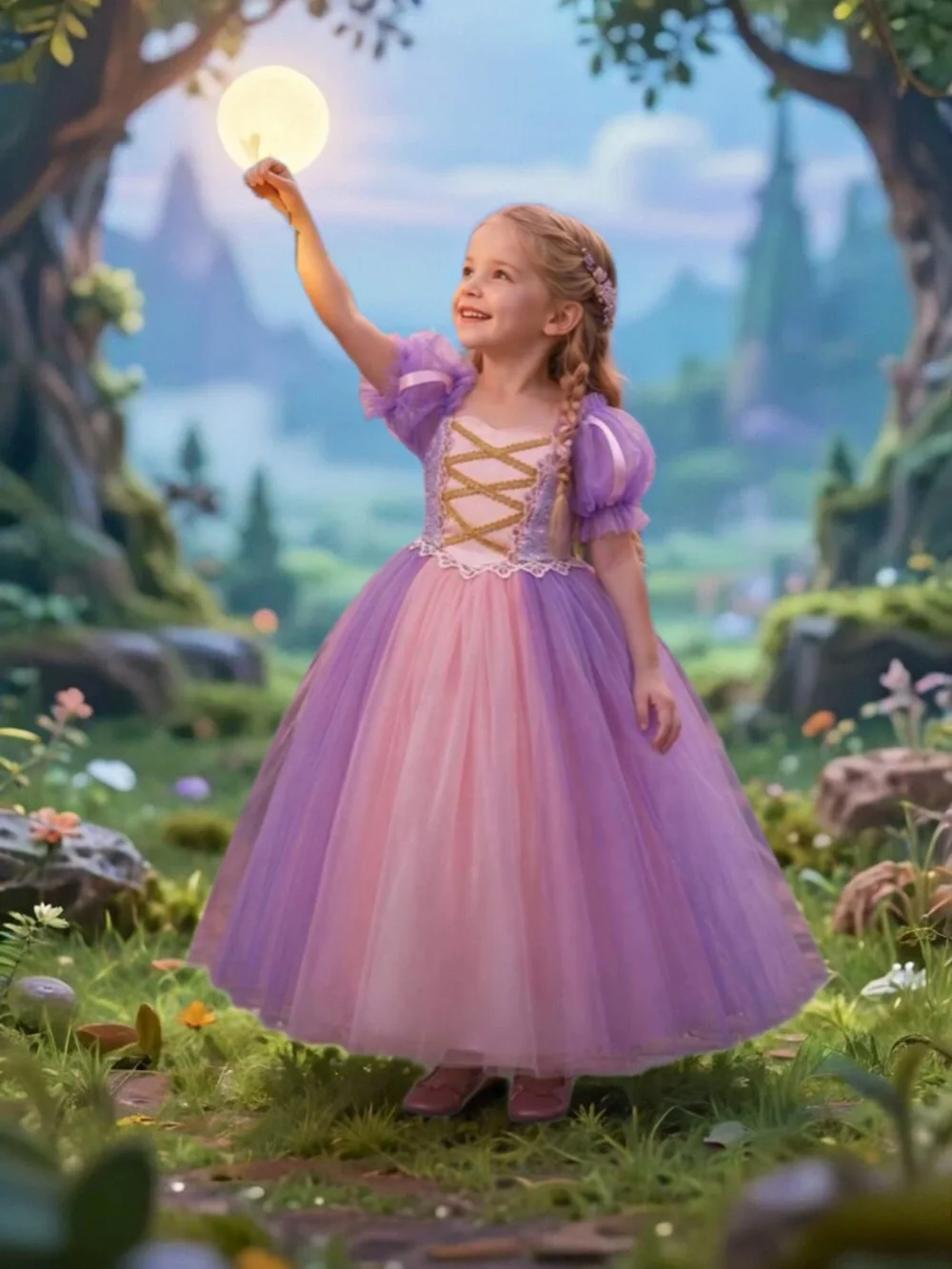Purple-Pink Princess Tulle Dress Kids Costume